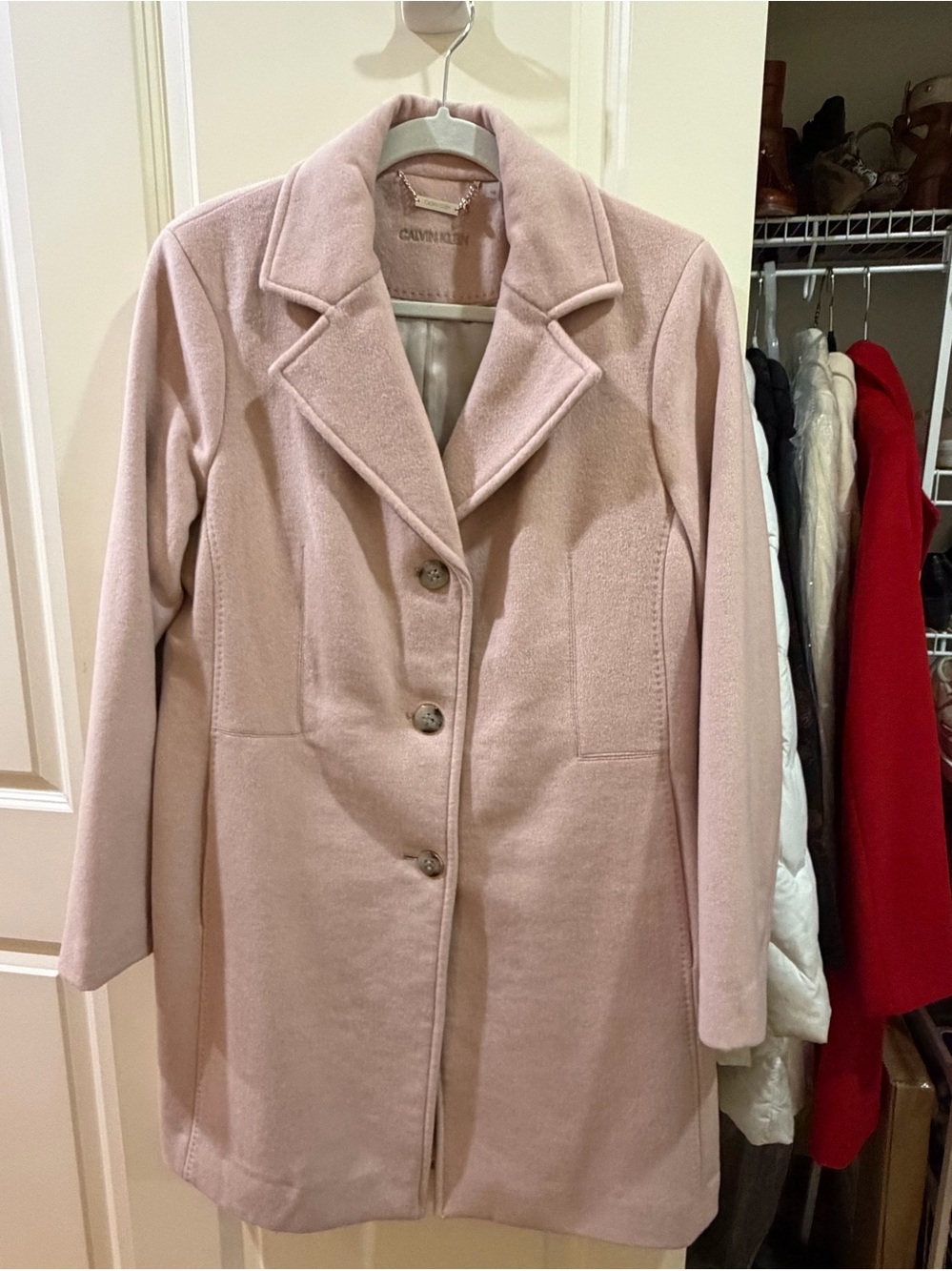 Calvin Klein Ladies Blush Pink Single-Breasted Wool Coat